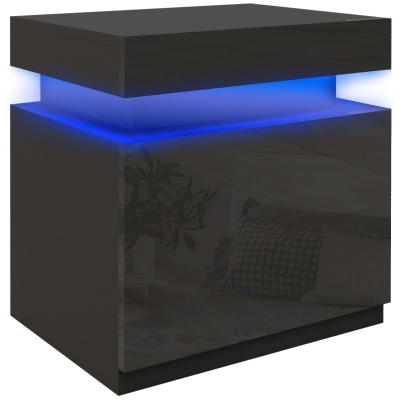 HOMCOM Bedside Table 2-Drawer LED High Gloss Black