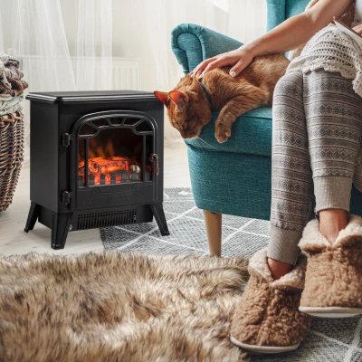 HOMCOM Cheminée Électrique Flamme Réglable 900/1800W Métal Noir