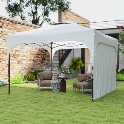 Outsunny Tenda Dobrável com Altura Ajustável 1 Parede Lateral Teto com Ventilação 4 Sacos de Areia e Bolsa de Transporte 3x3 m Branco
