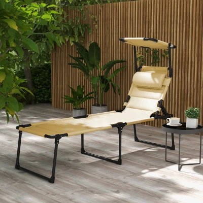 Outsunny Chaise Longue Pliante Crème Tissu Oxford 70x200x45 cm