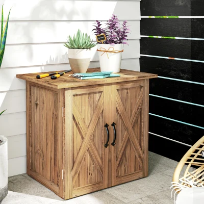 Outsunny Caseta de Jardín Exterior de Madera con 2 Puertas Magnéticas para Almacenamiento de Herramientas 77x55x72 cm Marrón