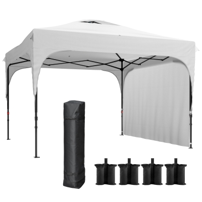 Outsunny Tenda Dobrável com Altura Ajustável 1 Parede Lateral Teto com Ventilação 4 Sacos de Areia e Bolsa de Transporte 3x3 m Branco