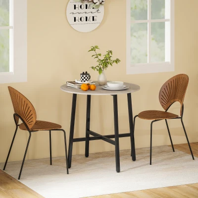 HOMCOM Tavolo da Pranzo Rotondo per 2 Persone Nero e color Legno
