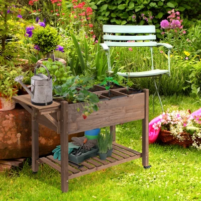 Outsunny Jardinière Bois Roulettes Étagère Rabattable