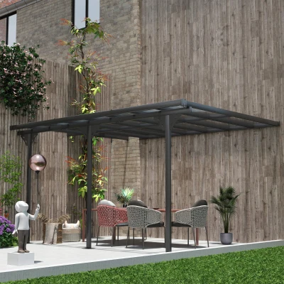 Outsunny Pergola Addossata da Giardino in Policarbonato 4.4x3m
