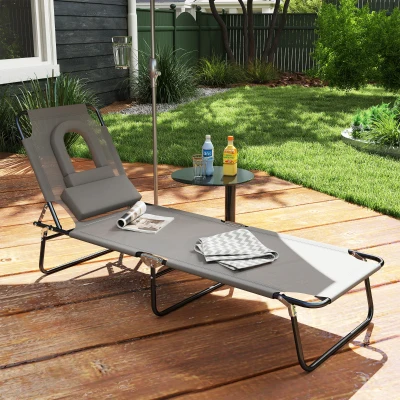 Outsunny Sdraio Pieghevole Reclinabile con Foro per Viso Grigio