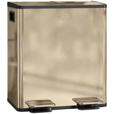 HOMCOM Dual Compartment Stainless Steel Bin 40L Gold