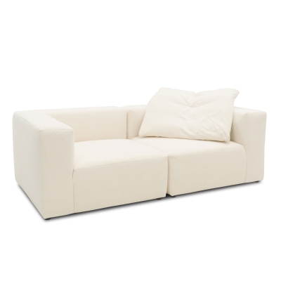 Sofa 800013, 2-Sitzer, rechteckig, gepolsterte Rückenlehne, 2er Couch, 216 x 108 x 69 (BxTxH), Creme