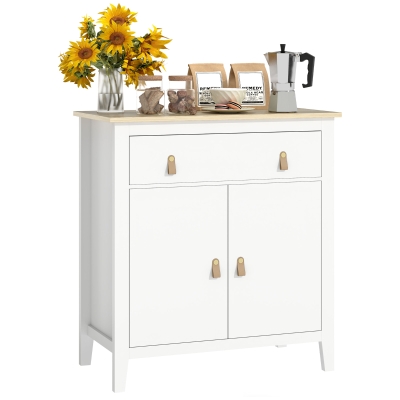 HOMCOM Buffet Rangement 2 Portes Tiroir Étagère Blanc 80x40x90cm