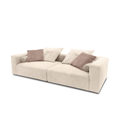 Bigsofa 800008, 2-Sitzer in Cord, mit Filzgleitern, 2er Couch, 304 x 135 x 69 (BxTxH), creme