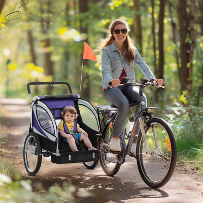 HOMCOM Baby Bike Trailer Steel Frame with Harness Purple