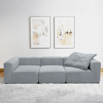 Sofa 800013, 3-Sitzer Garnitur, rechteckig, 3er Couch, 301 x 108 x 69 cm (BxTxH), Grau