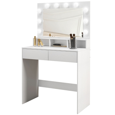 HOMCOM Coiffeuse Hollywood Miroir LED 3 Modes 80x40x135cm Blanc