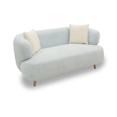 Sofa 800014, 2-Sitzer, runde Ecken, Holzfüße Eiche, 2er Couch, 86 x 73 x 160 cm (BxTxH), blau