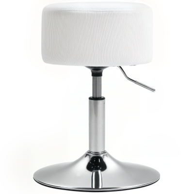 HOMCOM Taburete Alto de Cocina Regulable en Altura 52-66 cm Tapizado en Pana Giratorio en 360° Blanco