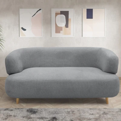 Sofa 800014, 2-Sitzer, runde Ecken, Holzfüße Eiche, 2er Couch, 86 x 73 x 160 cm (BxTxH), grau