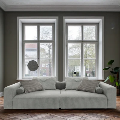 Bigsofa 800008, 2-Sitzer in Cord, mit Filzgleitern, 2er Couch, 304 x 135 x 69 (BxTxH), hellgrau