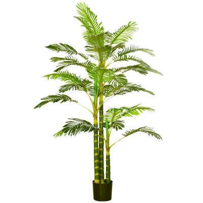 HOMCOM Palmera Areca Artificial 190cm Árbol Artificial con 30 Hojas Decoración de Interior y Exterior Ø19,5x190 cm Verde