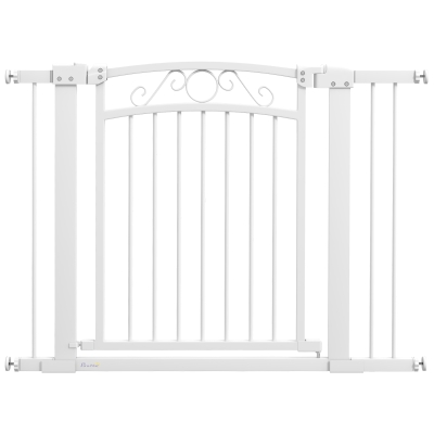 PawHut Puerta para Perros con Ancho Ajustable 76-104 cm con 2 Extensiones Doble Bloqueo Blanco