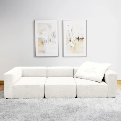 Sofa 800013, 3-Sitzer Garnitur, rechteckig, 3er Couch, 301 x 108 x 69 cm (BxTxH), Weiß