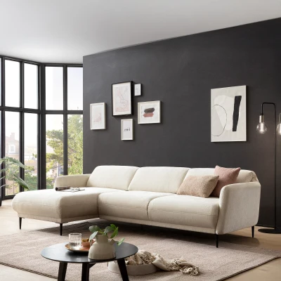 Ecksofa 200 023, L-Form, Rückenfunktion, Holz-Füße, 269 x 156 x 73 (BxTxH), creme