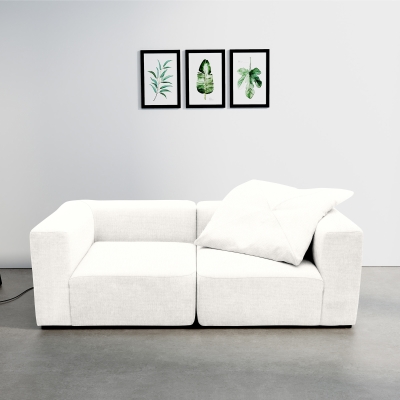 Sofa 800013, 2-Sitzer, rechteckig, gepolsterte Rückenlehne, 2er Couch, 216 x 108 x 69 (BxTxH), Weiß
