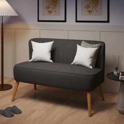 HOMCOM Sofa Retrodesign 2-zitsbank, houten poten, 117 cm x 56,5 cm x 77 cm, Donkergrijs