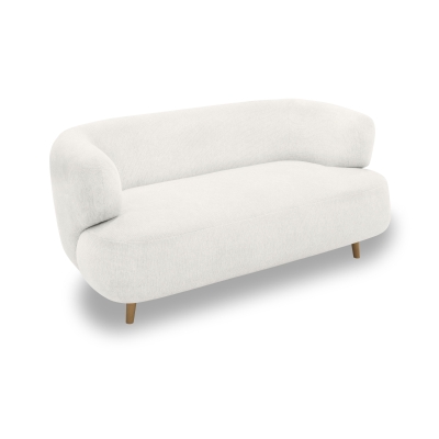 Sofa 800014, 2-Sitzer, runde Ecken, Holzfüße Eiche, 2er Couch, 86 x 73 x 160 cm (BxTxH), weiß