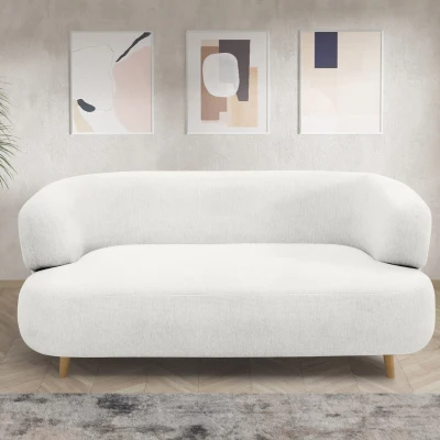 Sofa 800014, 2-Sitzer, runde Ecken, Holzfüße Eiche, 2er Couch, 86 x 73 x 160 cm (BxTxH), weiß