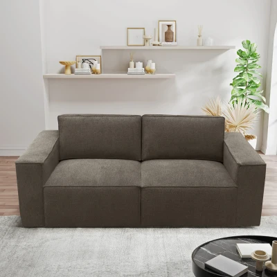Sofa 100017, 2-Sitzer mit Rückenkissen und Armlehnen, 2er Couch, 210 x 93 x 84 cm (BxTxH), schlamm