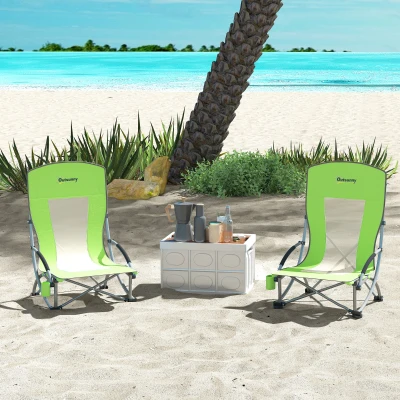 Outsunny Folding Beach Chairs Set with Mesh Back Green