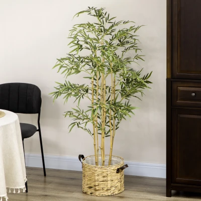 HOMCOM Bambù in Vaso Artificiale Alto 150cm da Interno ed Esterno