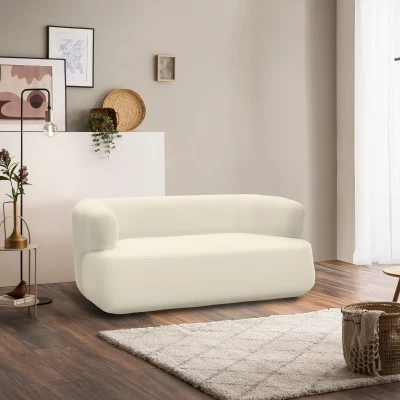 Sofa 800012, 2-Sitzer, 2er Couch, Teddy-Stoff, Polstersofa, 160 x 86 x 71 cm (BxTxH), Creme