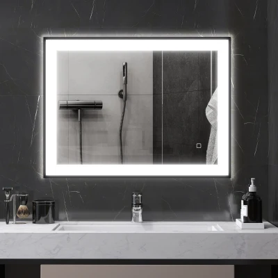 HOMCOM Espejo de Baño con Luz LED 80x60 cm con 3 Colores de Luz Función Antivaho Función de Memoria IP44 Horizontal/Vertical