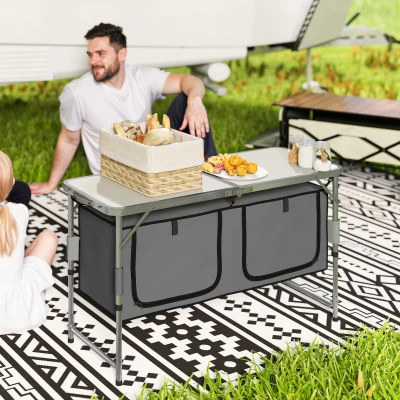 Outsunny Tavolino da Campeggio 120cm x 47cm x 68cm Bianco, blu