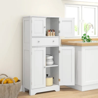 HOMCOM Armoire de cuisine buffet cuisine avec placards, étagères réglables, tiroir, 60 x 30 x 128 cm, blanc