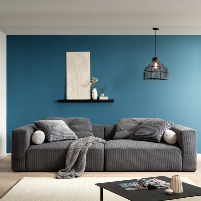 Bigsofa 800008, 2-Sitzer in Cord, mit Filzgleitern, 2er Couch, 304 x 135 x 69 (BxTxH), grau