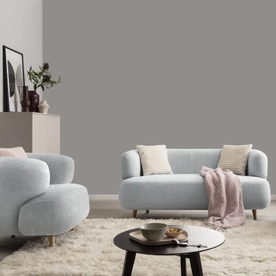 Sofa 800014, 2-Sitzer, runde Ecken, Holzfüße Eiche, 2er Couch, 86 x 73 x 160 cm (BxTxH), blau