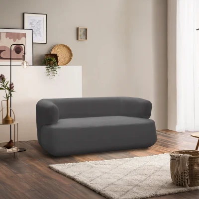 Sofa 800012, 2-Sitzer, 2er Couch, Teddy-Stoff, Polstersofa, 160 x 86 x 71 cm (BxTxH), Grau