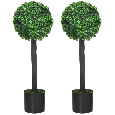 HOMCOM Set of 2 Boxwood Ball Trees 20x20x60cm Green