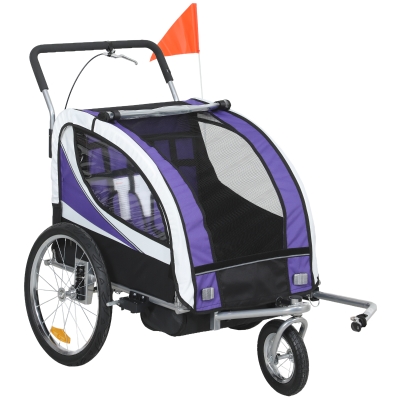 HOMCOM Baby Bike Trailer Steel Frame with Harness Purple