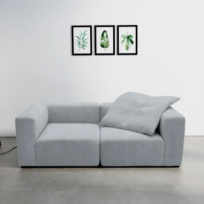 Sofa 800013, 2-Sitzer, rechteckig, gepolsterte Rückenlehne, 2er Couch, 216 x 108 x 69 (BxTxH), Grau