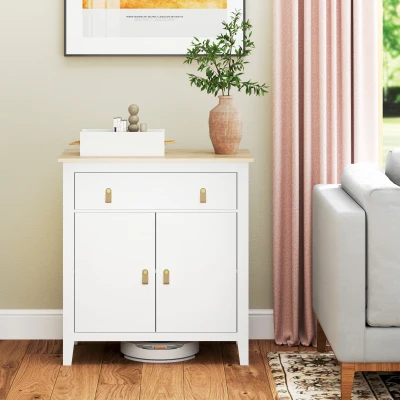 HOMCOM Buffet Rangement 2 Portes Tiroir Étagère Blanc 80x40x90cm