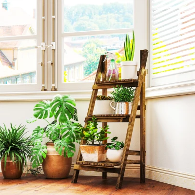Outsunny Suporte para Plantas de 3 Níveis Dobrável para Interior e Exterior 40x37x93 cm Madeira