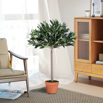 Outsunny 3ft Artificial Olive Tree Indoor Plant Orange Pot