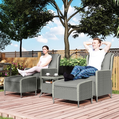 Outsunny 5-Piece Rattan Reclining Chair Set Charcoal Grey