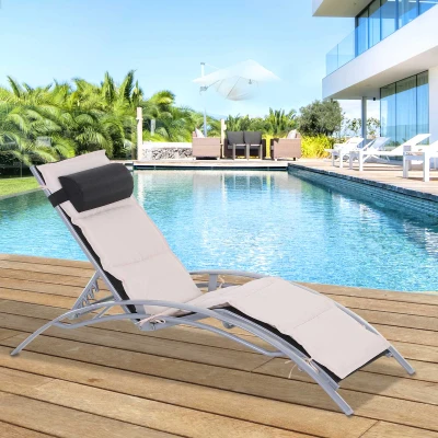 Outsunny Tumbona Respaldo Reclinable 170x64x82cm Hamaca Negro y Blanco Aluminio Playa Piscina