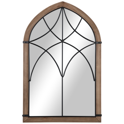 HOMCOM Espejo Decorativo de Pared de Madera 93x60 cm Espejo de Ventana con 2 Ganchos Estilo Vintage para Salón Dormitorio Comedor Entrada Marrón