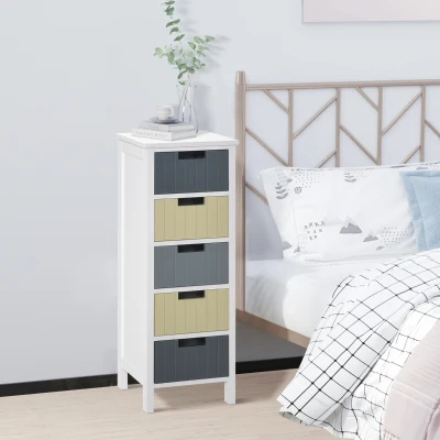 HOMCOM Cómoda de Madera con 5 Cajones Cajonera Auxiliar de Almacenaje con Patas Elevadas Estilo Moderno para Dormitorio Salón Baño 35x28x90,5 cm Multicolor