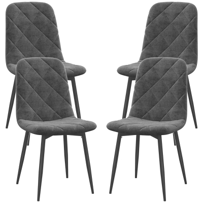 HOMCOM Lot 4 Chaises Salle à Manger Velours Gris Pieds Acier